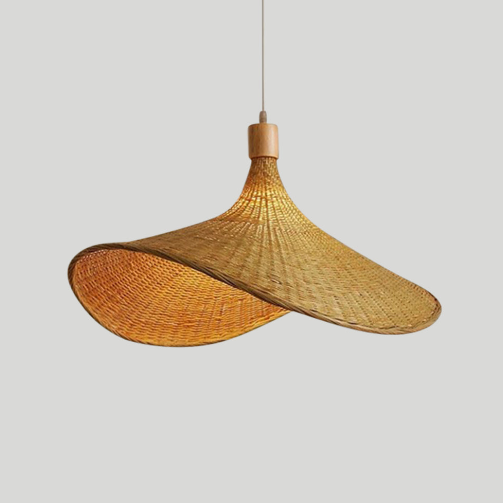 Woven Bamboo Sun Hat Pendant Light - Coastal Boho Decor