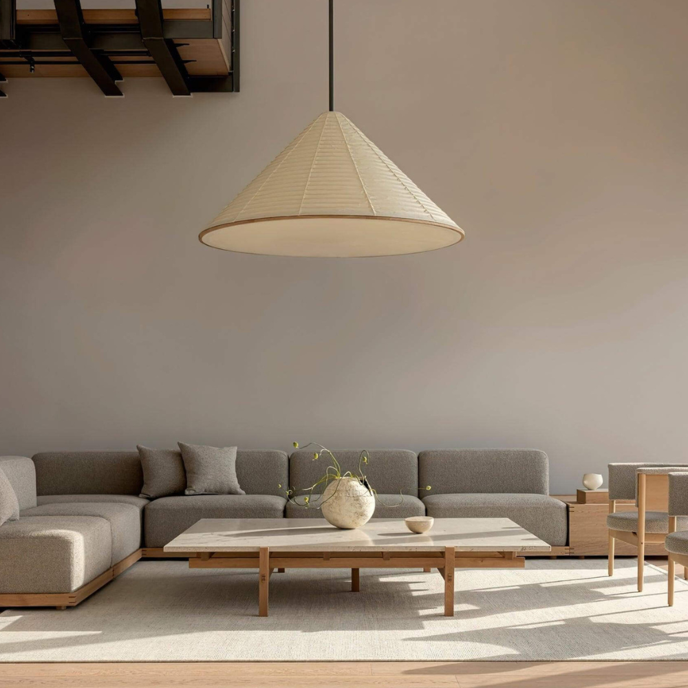 Japanese Washi Paper Pyramid Pendant Light - Japandi Style Decor