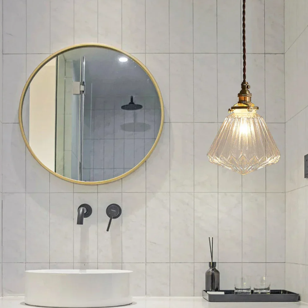 Hanging Ceiling Lamp with Rippled Crystal Glass - Retro Industrial