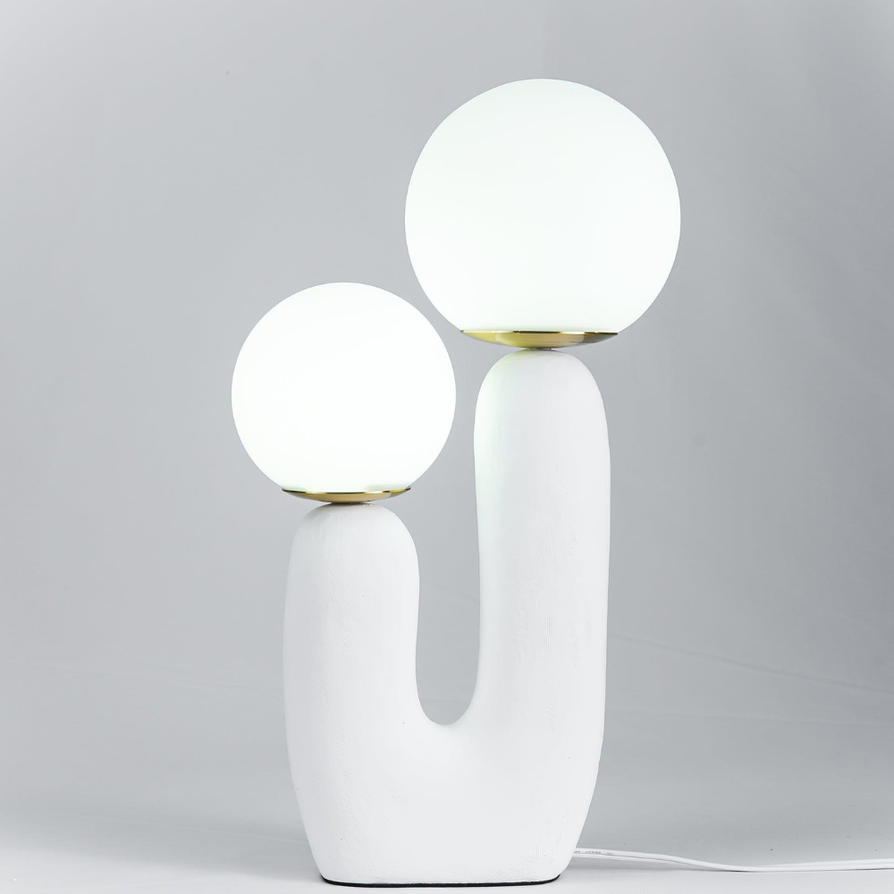 Lampe de table en résine en forme de U de style milieu du siècle avec deux globes en verre