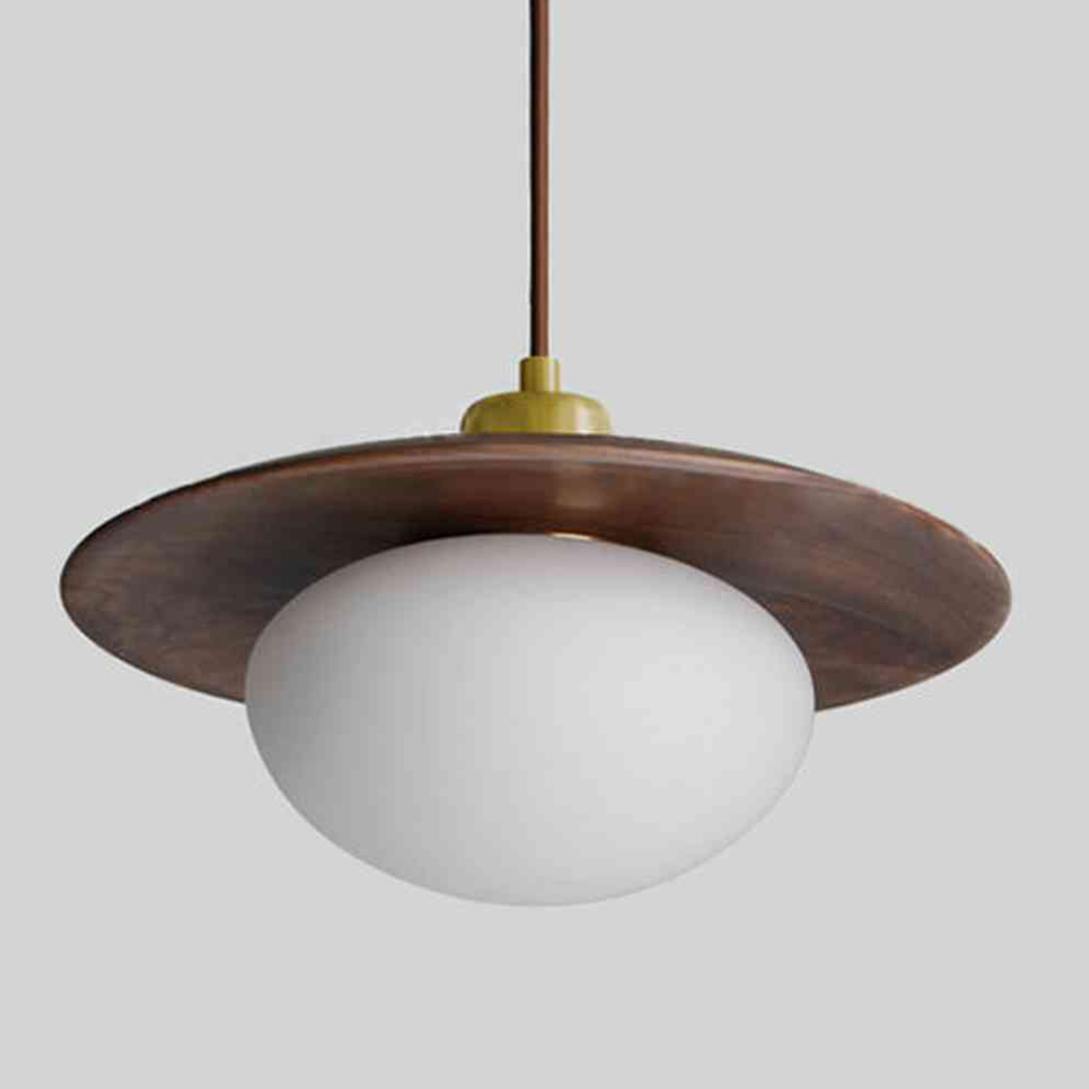 Moderne Pendelleuchte aus Kieselglas und Holz – Japandi Disk Pendelleuchten