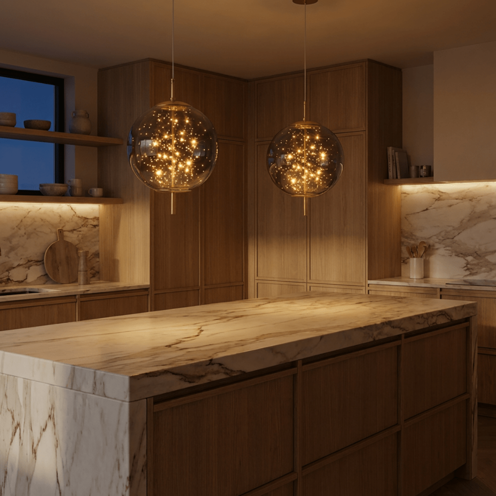 Glass Pendant Light with Smoky Shade and Starlights - Modern Style