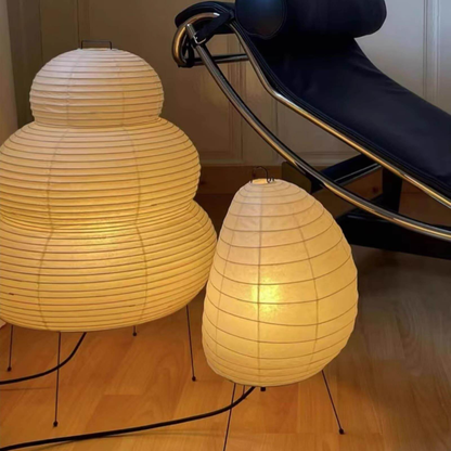 Japanese Rice Paper Table Lamp with Four Legs - Wabi Sabi Tiered Lantern