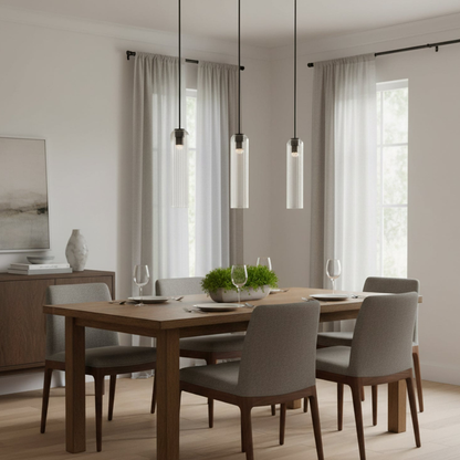 Cylinder Glass Pendant Light with Metal Downrod - Modern Art Deco