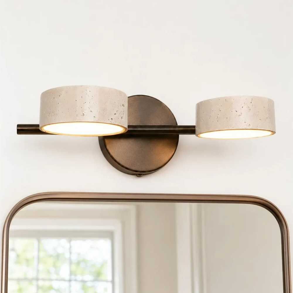 Appliques LED pour coiffeuse avec têtes rotatives et pierre de travertin - Architecturales