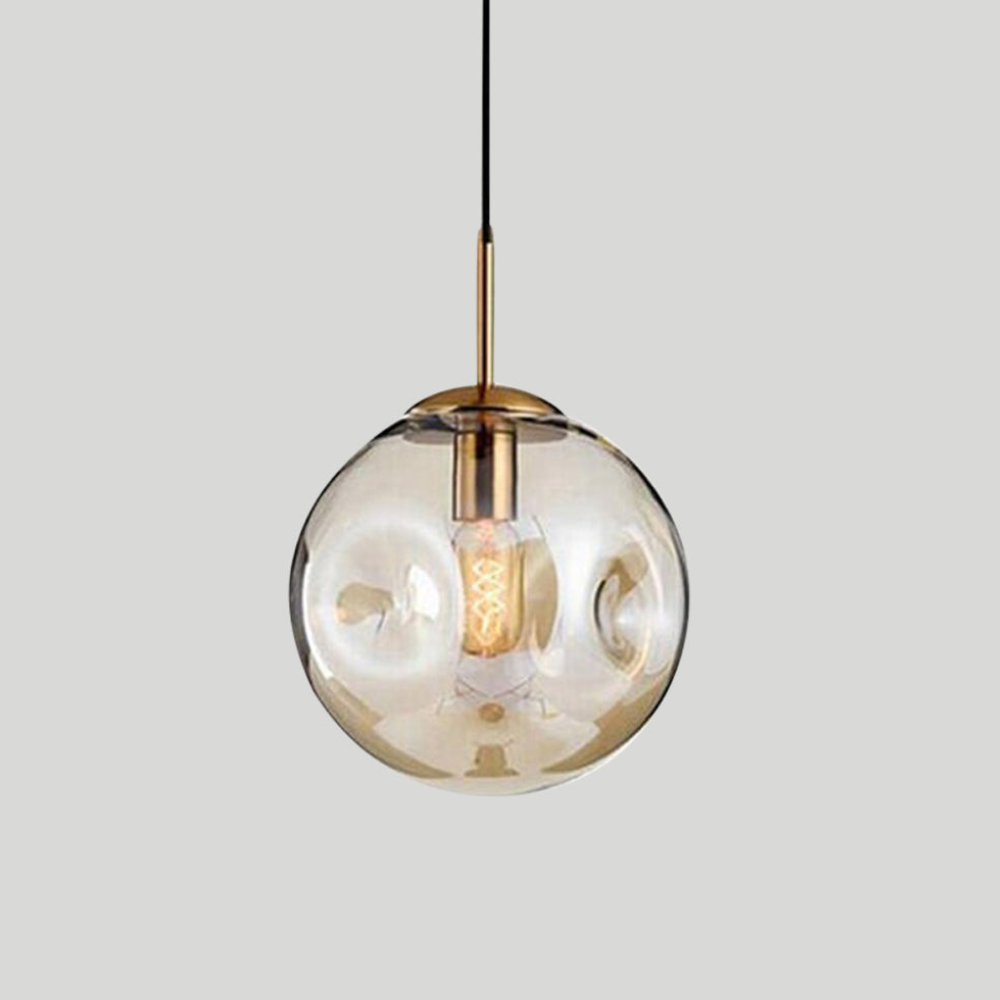 Indented Glass Globe Pendant Light - Smoky or Amber Tinted Orb