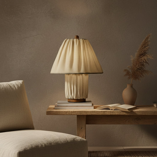 Retro Pleated Linen Table Lamp - Mid-Century Modern Boho Bedside Light