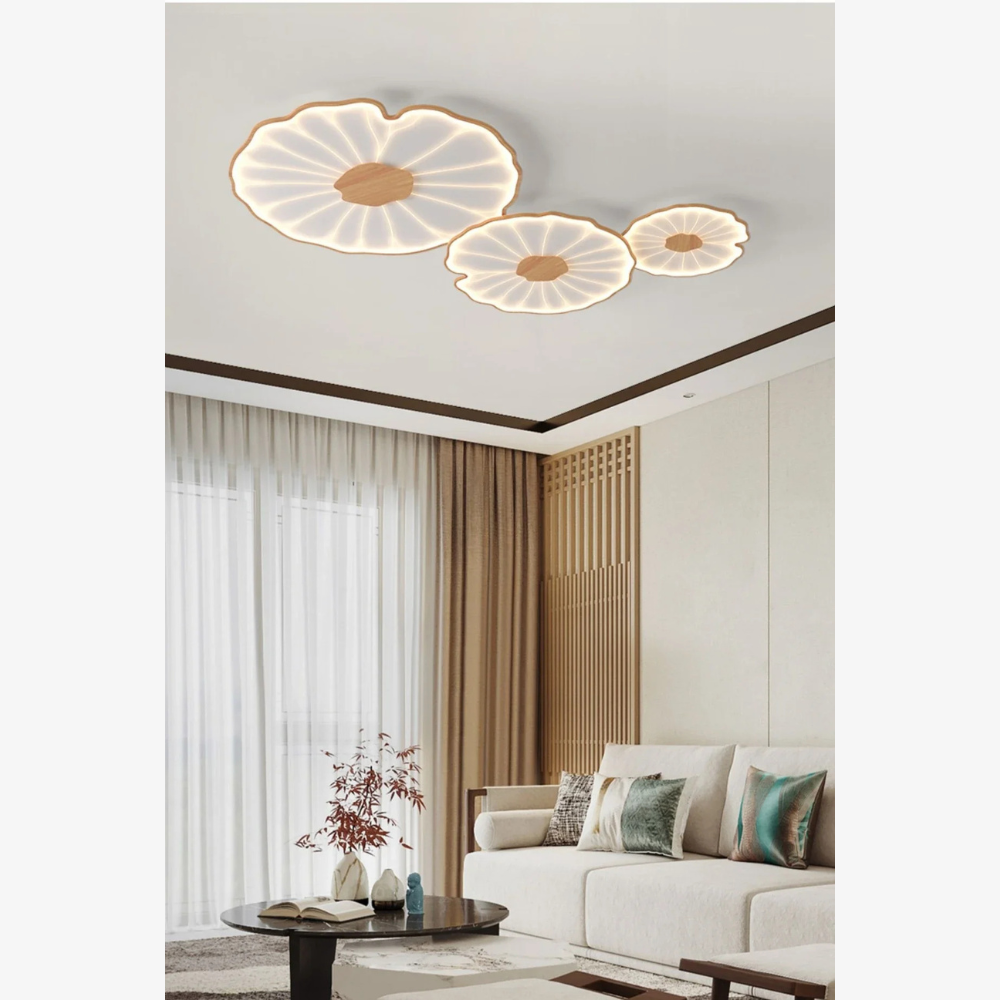 Flush Mount Ceiling Light with Wood Tone - Minimalist Japandi Botanical