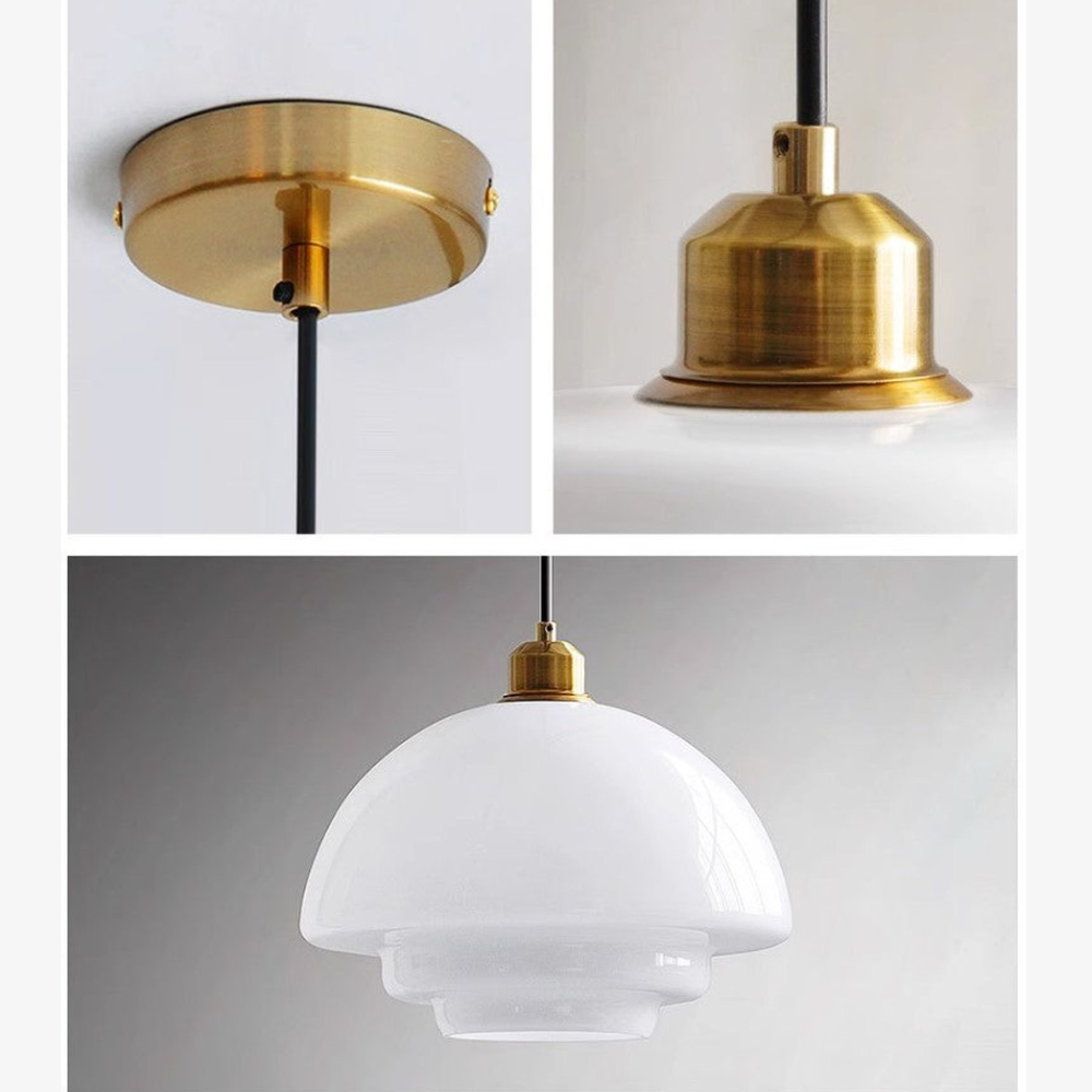 Moderne Opalglas-Schicht-Pendelleuchte – Art Deco Stufen-Silhouette Hängeleuchte