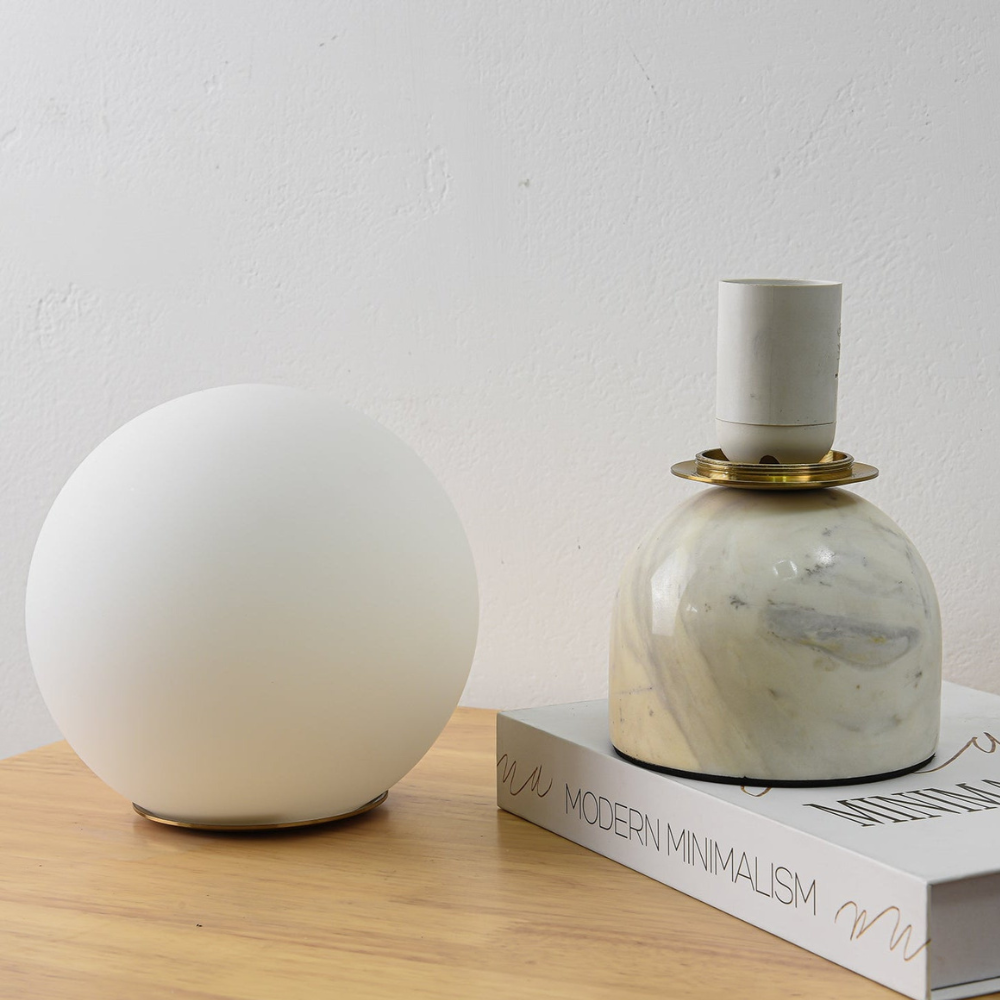 Mid-Century Modern Marble Table Lamp - Round Glass Globe Bedside Light