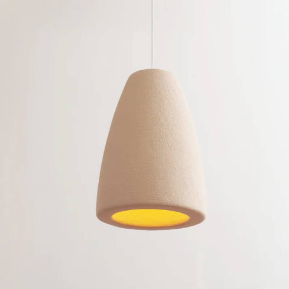 Pendant Light Fixture with Textured Stone Finish - Wabi Sabi Japandi