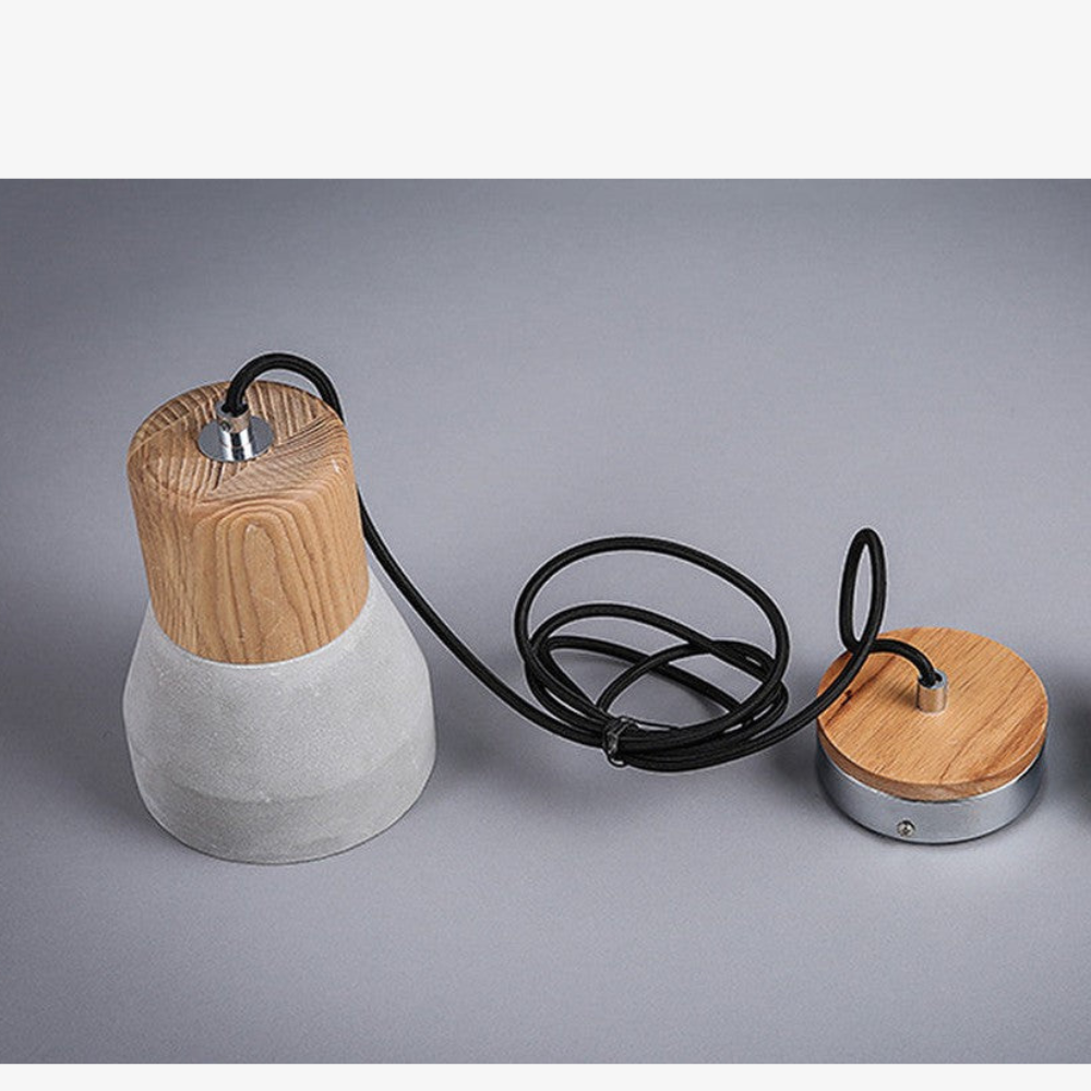Modern Concrete & Wood Pendant Light - Nordic Industrial Timber Hanging Lamp