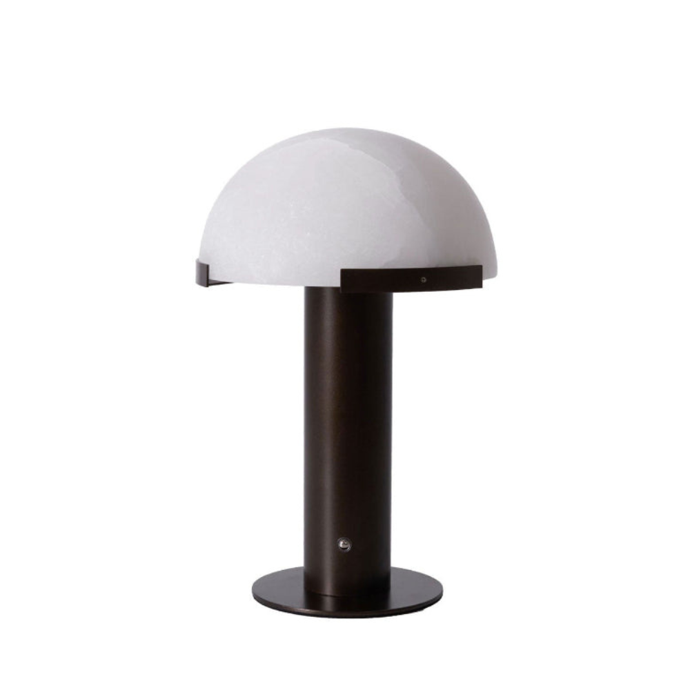 Glas- und Alabaster-Kuppeltischlampe mit Metallfuß – Mid-Century-Modern