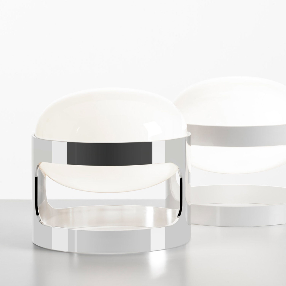 Glass Orb Table Lamp with Chrome Metal Base - Mid Century Modern