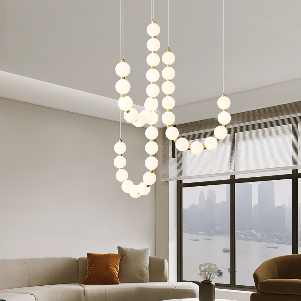 Hanging Ceiling Light with Acrylic Globes - Minimalist Sculptural Gold