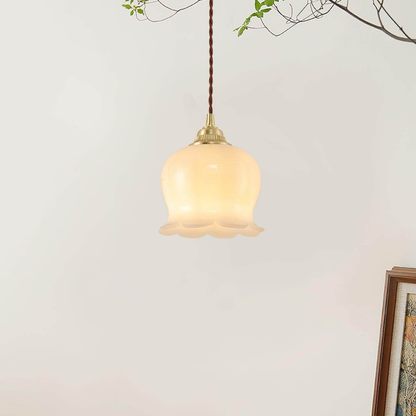 Floral Resin Hanging Lamp with Brass Hardware - Vintage Inspired