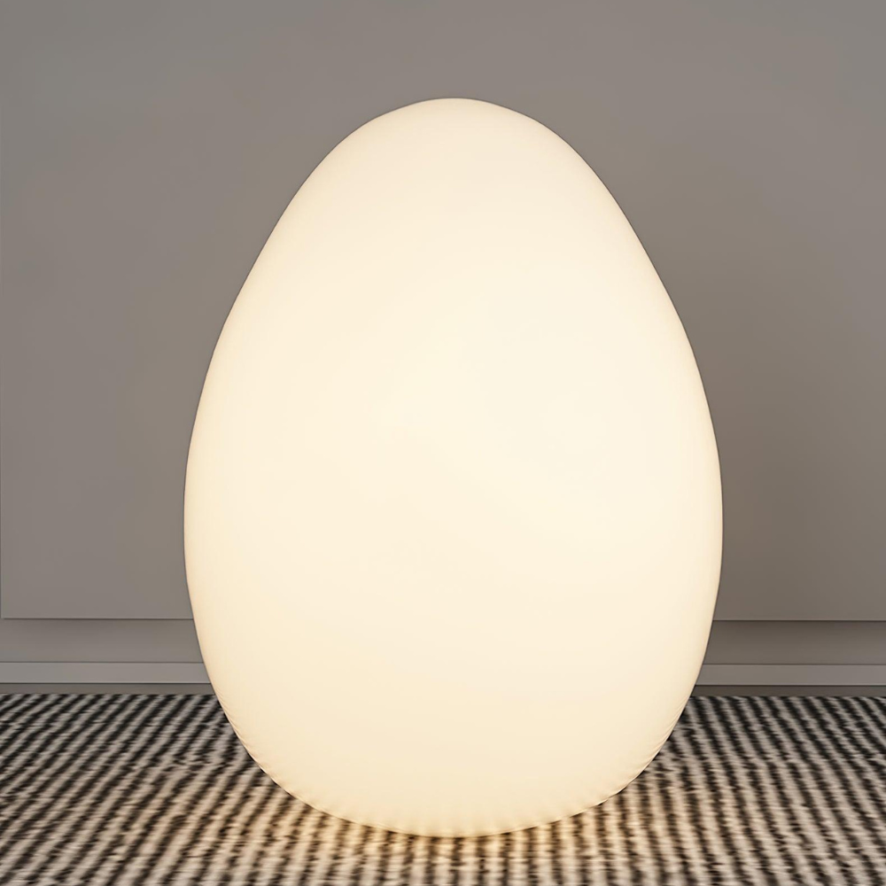 LED Floor Lamp with Sculptural Oval Egg Profile and Molded Plastic Shell