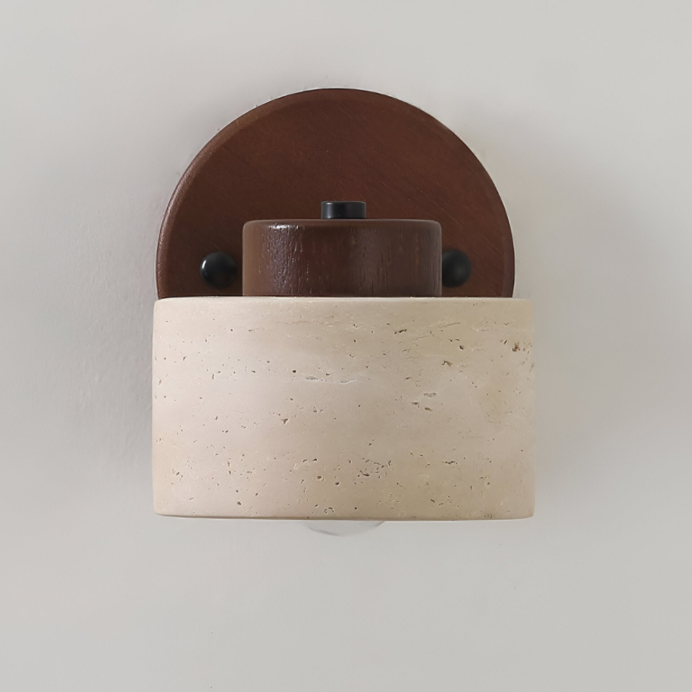 Architectural Adjustable Stone Wall Light - Minimalist Wood & Travertine Sconce