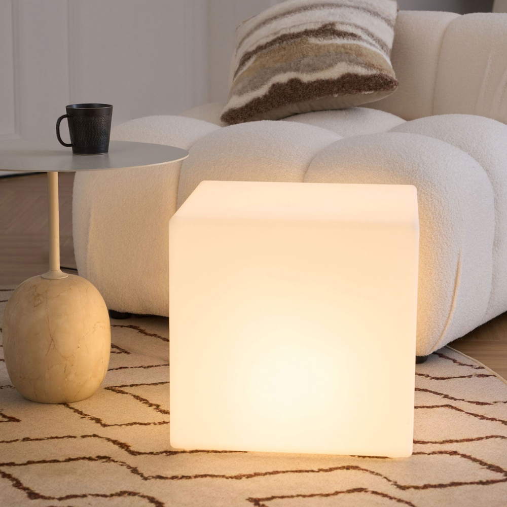 LED Cube Side Table and Glowing Accent Light - Modern Geometric
