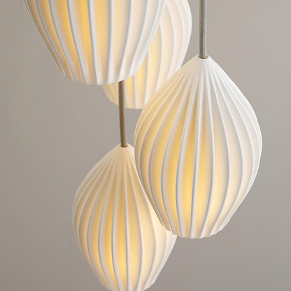 Ceramic Pendant Light with Ribbed Teardrop Shade - Modern Coastal