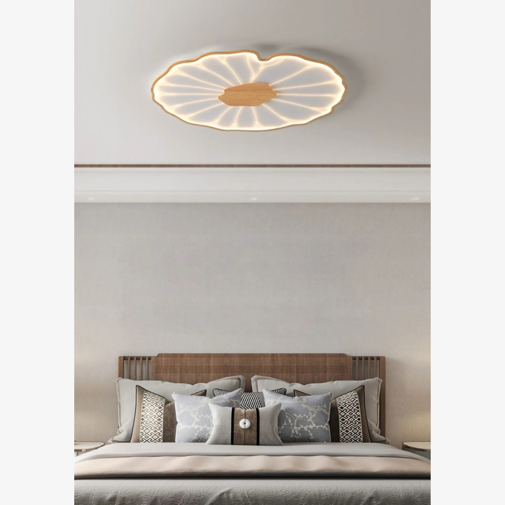 Flush Mount Ceiling Light with Wood Tone - Minimalist Japandi Botanical