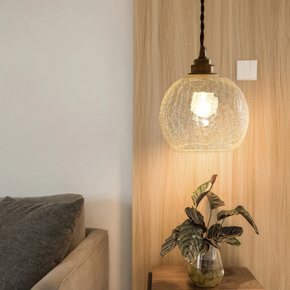 Hanging Ceiling Lamp with Rippled Crystal Glass - Retro Industrial