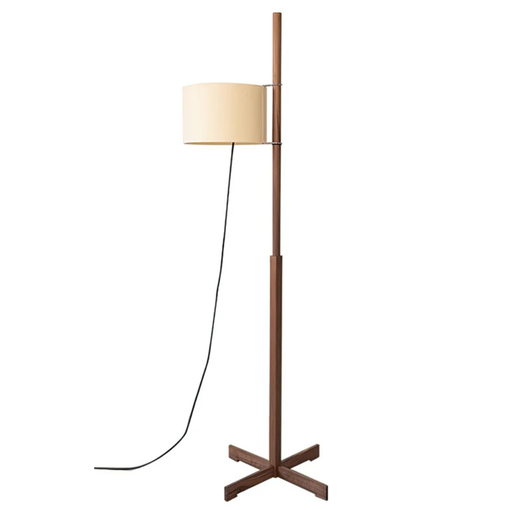 Vintage floor lamp with Fabric Shade and Artisanal Wooden Pole - Contemporary Sconce