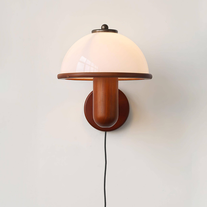Mushroom Wall Sconce with Oak Wood Base - Mid Century Scandinavian