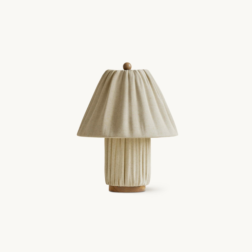 Retro Pleated Linen Table Lamp - Mid-Century Modern Boho Bedside Light