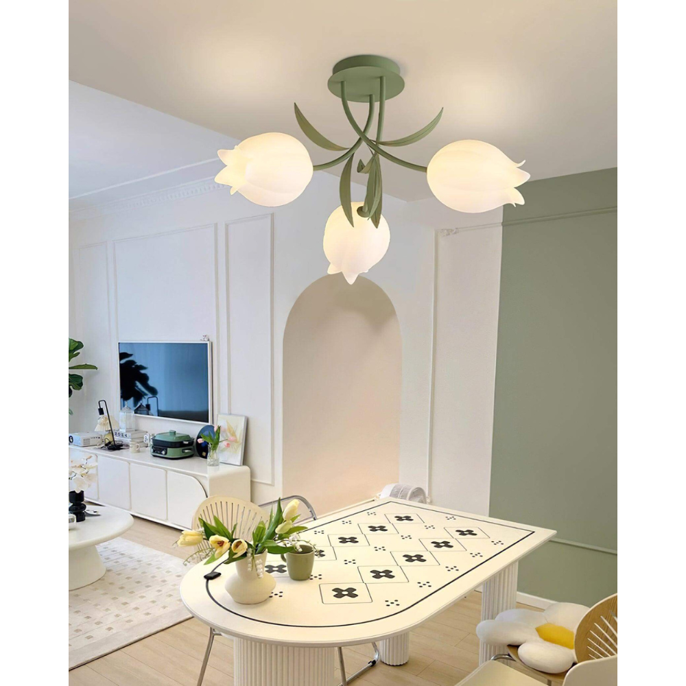 Multi Head Floral Ceiling Fixture with Acrylic Shades - Modern Farmhouse