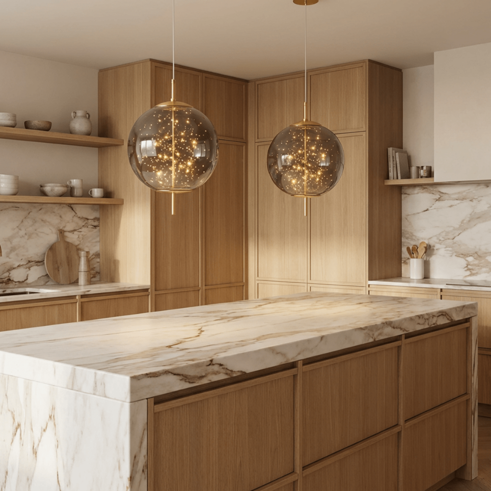 Glass Pendant Light with Smoky Shade and Starlights - Modern Style