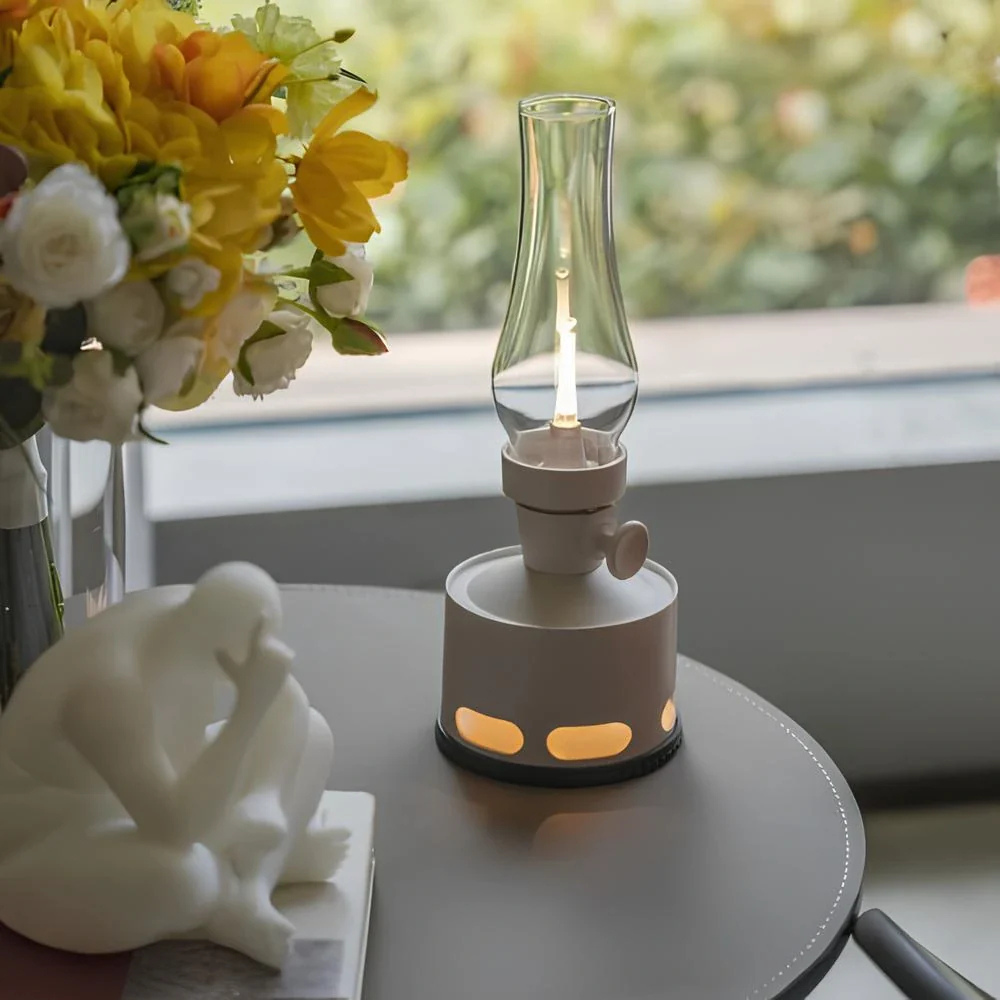 Lanterne à LED rechargeable style milieu du siècle - Lampe de table vintage à piles