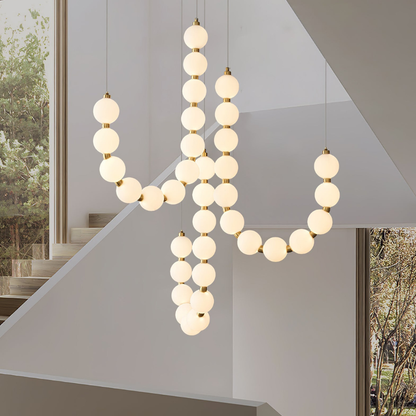 Hanging Ceiling Light with Acrylic Globes - Minimalist Sculptural Gold