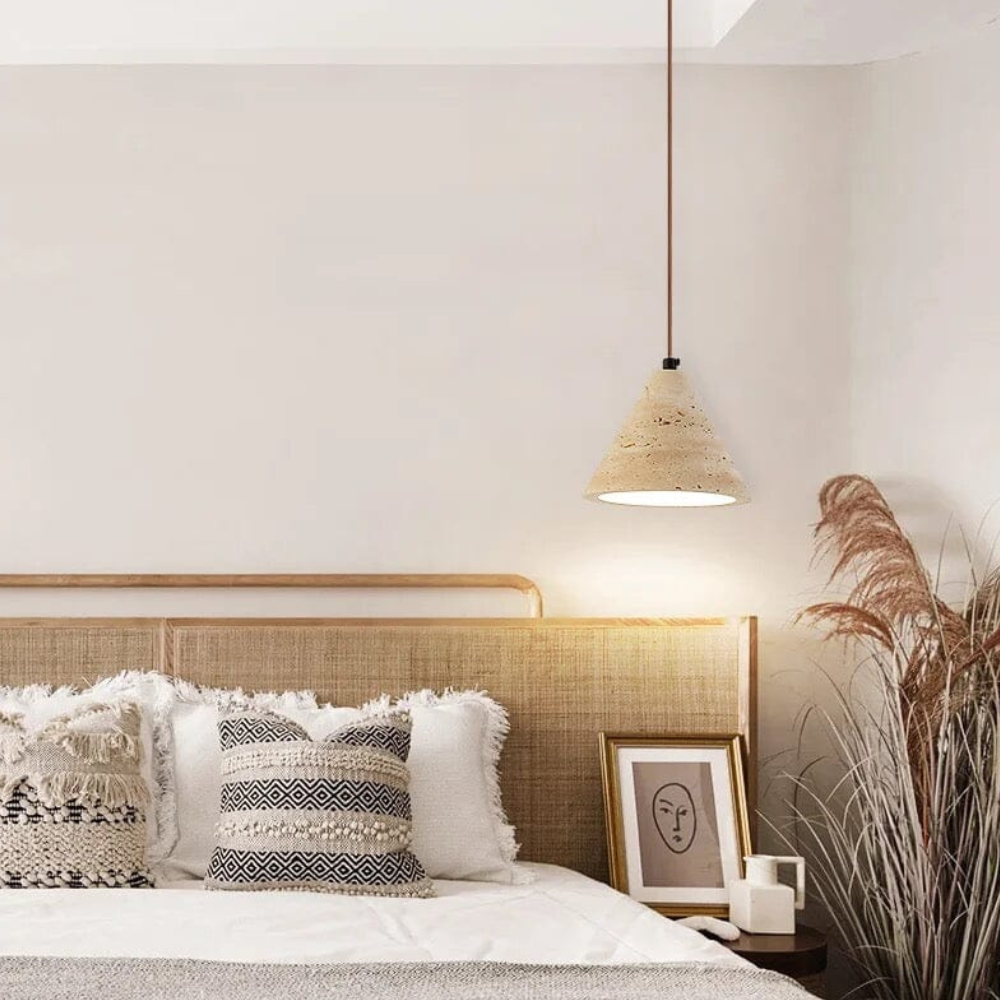 Suspension style travertin Wabi-Sabi avec bois massif - Décor moderne et naturel
