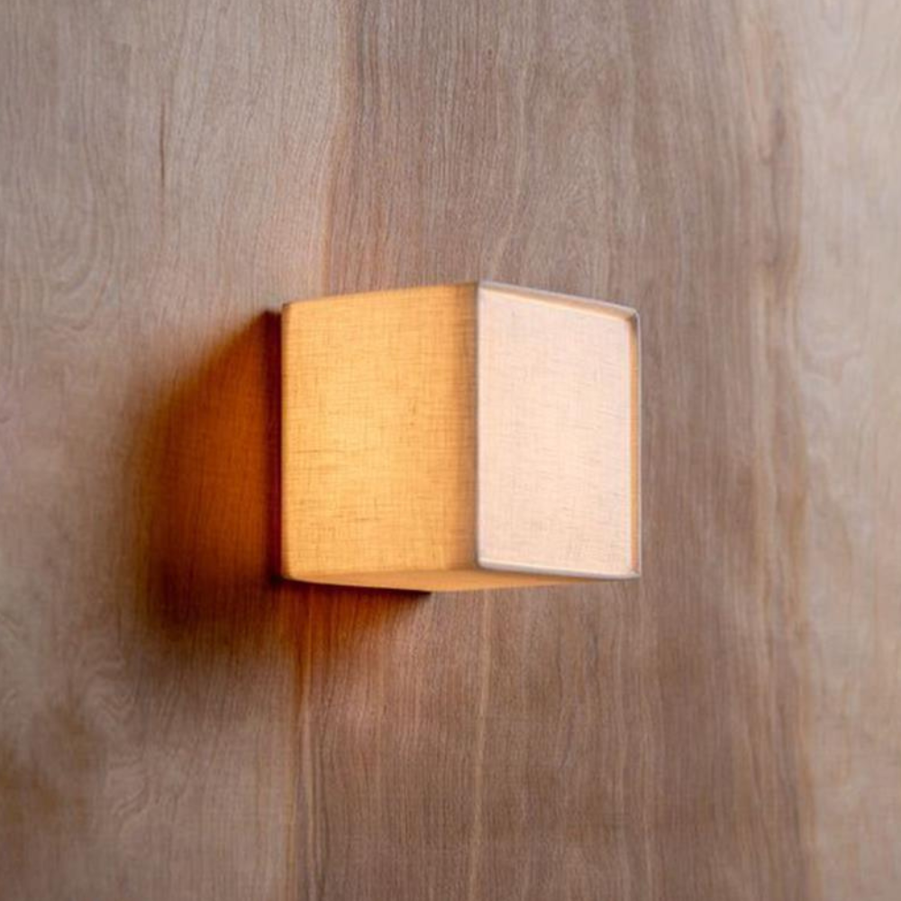 LED Cube Wall Sconce with Fabric Shade - Modern Japandi Style White