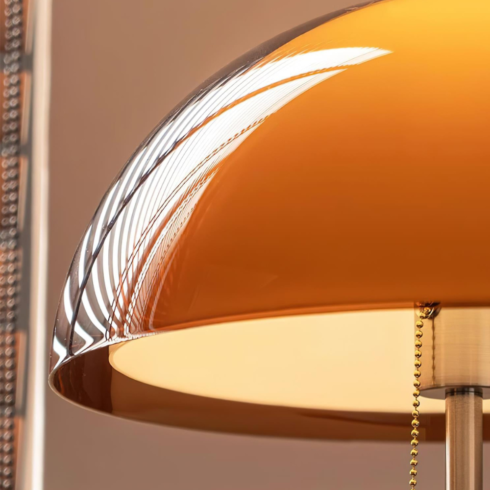 Torchiere Floor Lamp with Bi-Material Metal and Wood Stem with Acrylic Dome Shade