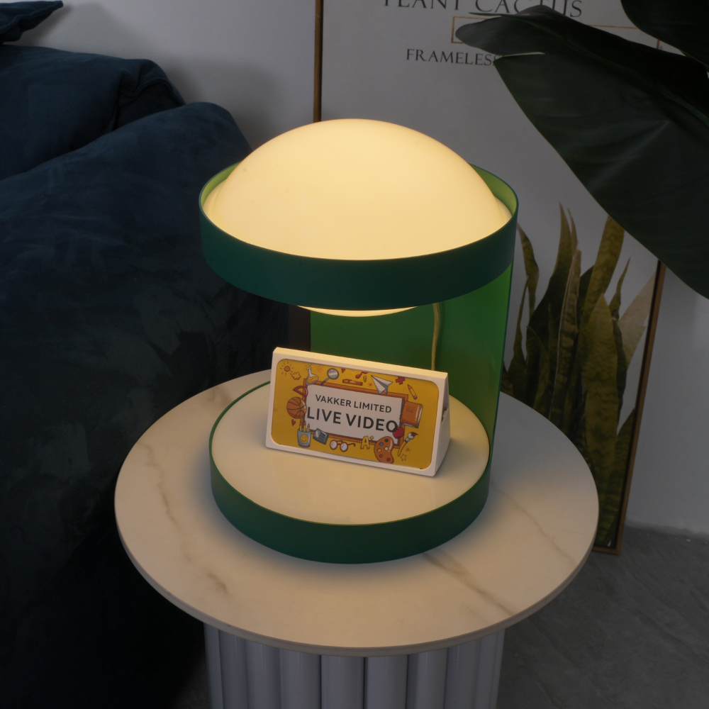 C-Shape Table Light with Frosted Glass Globe - Modern Bauhaus Green