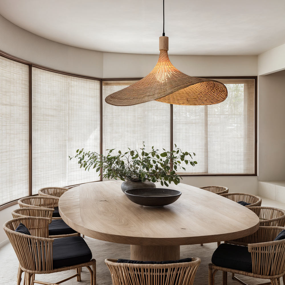 Woven Bamboo Sun Hat Pendant Light - Coastal Boho Decor