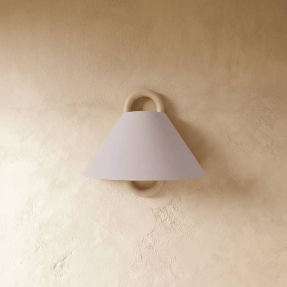 Wall Sconce with Tapered Fabric Shade - Modern Mid Century Wood