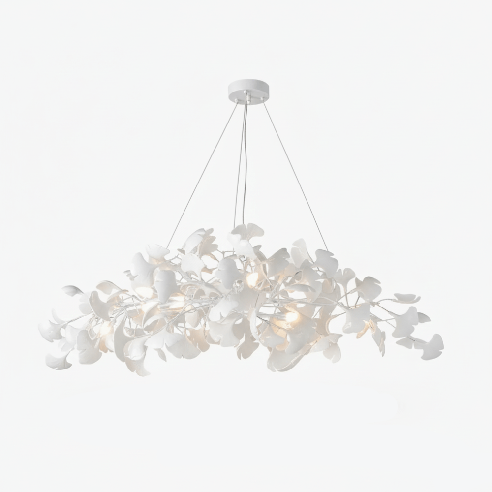 Linearer Esszimmer-Kronleuchter mit Keramik-Ginkgoblättern – Moderner Art Deco