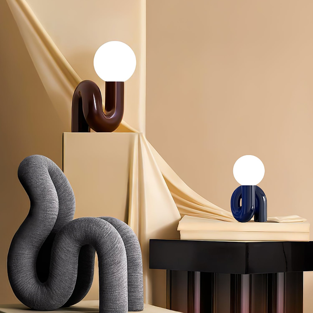 Curved Resin Accent Lamp with White Globe - Playful Contemporary Decor