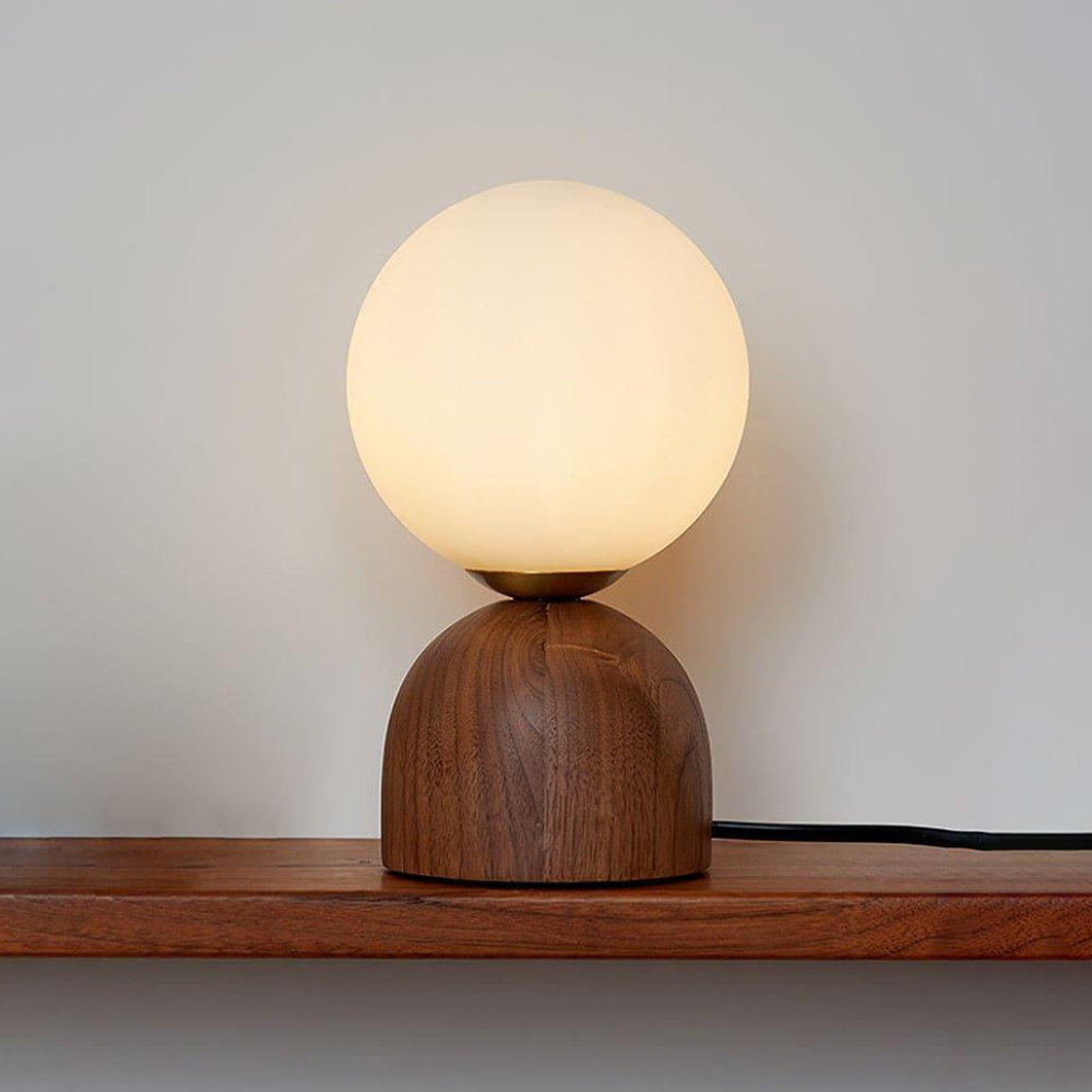 Glass Globe Table Lamp with Wood Base - Mid Century Modern Style