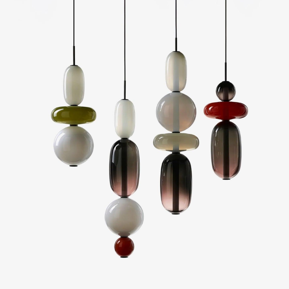 Gestapelte Glas-Hängeleuchte mit geometrischen Ebenen – Art-Déco-Stil