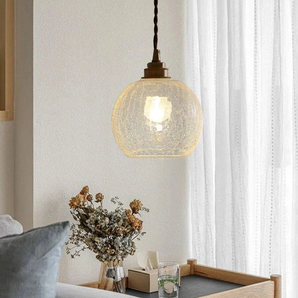 Hanging Ceiling Lamp with Rippled Crystal Glass - Retro Industrial