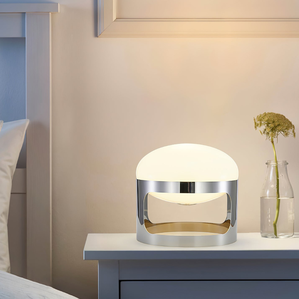 Glass Orb Table Lamp with Chrome Metal Base - Mid Century Modern