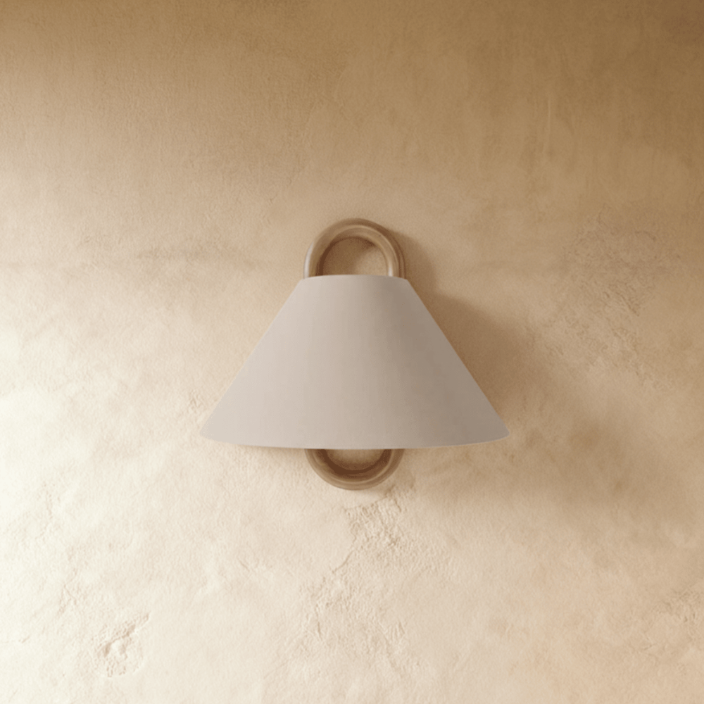 Wall Sconce with Tapered Fabric Shade - Modern Mid Century Wood