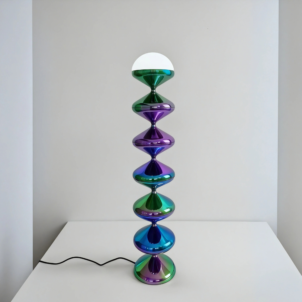 Moderne LED-Stehlampe mit gestapeltem Wellen-Glas – Mid-Century-Leuchte