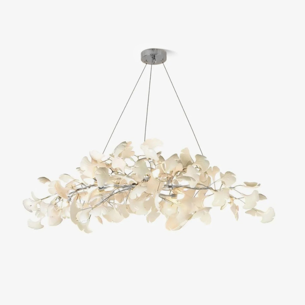 Linearer Esszimmer-Kronleuchter mit Keramik-Ginkgoblättern – Moderner Art Deco