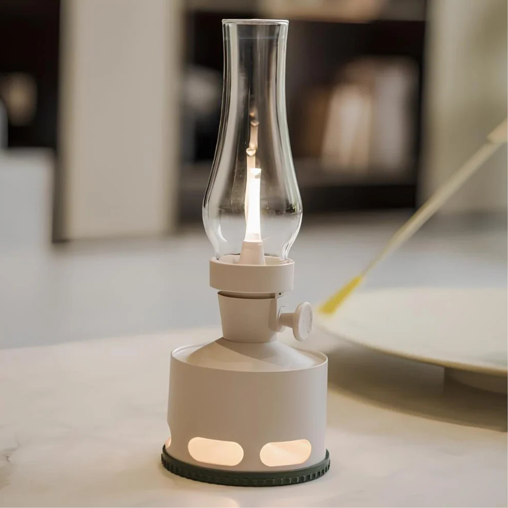 Lanterne à LED rechargeable style milieu du siècle - Lampe de table vintage à piles