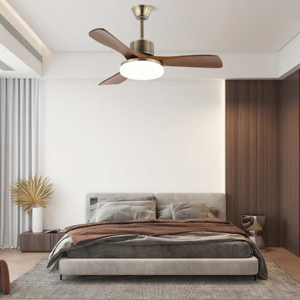 LED-Deckenventilator aus Metall und Holz mit 6-Gang-Fernbedienung – Modernes Design